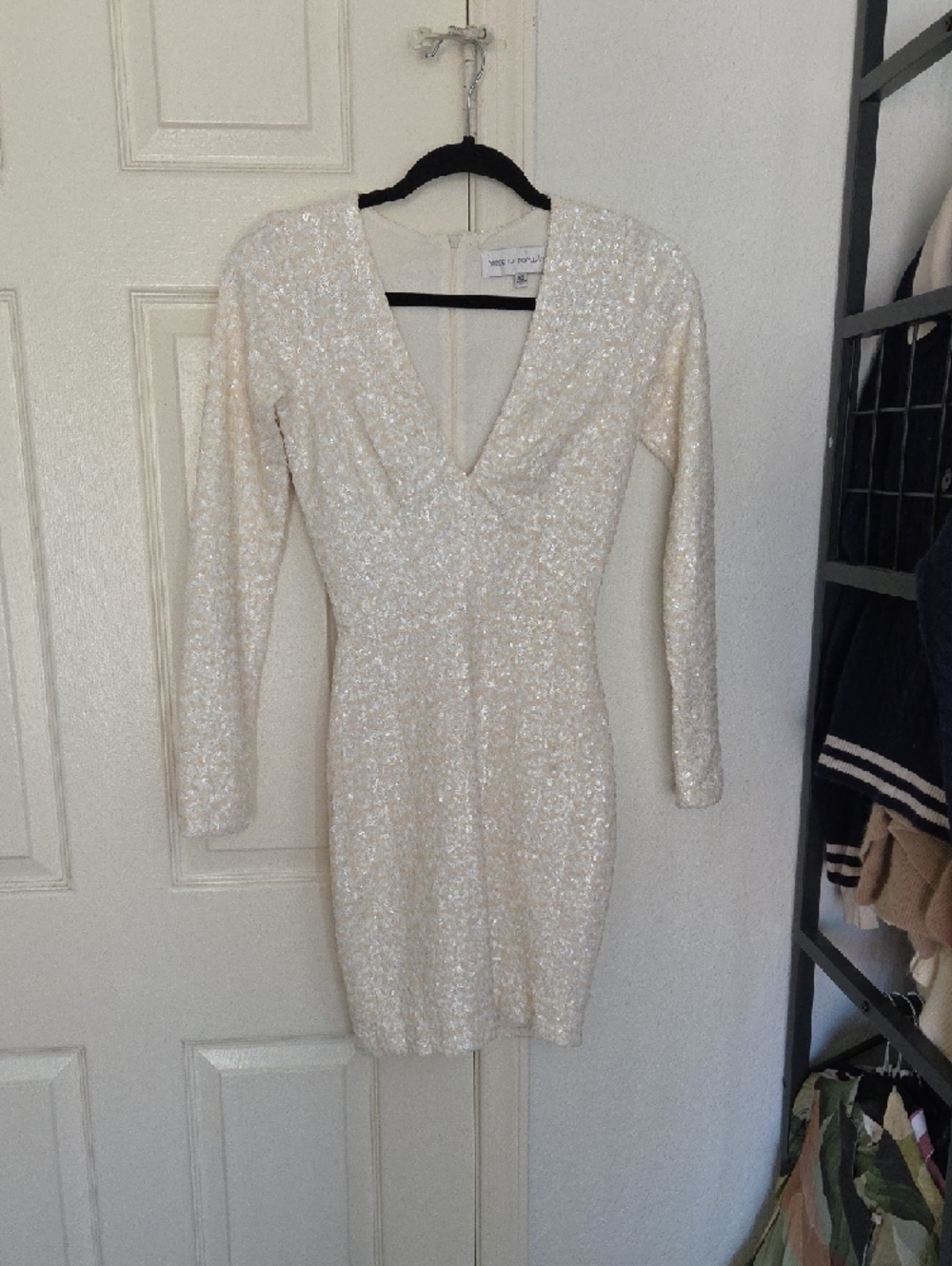 Dress The Population Sequin Long Sleeve V-Neck Mini Dress Small - Picture 5 of 11